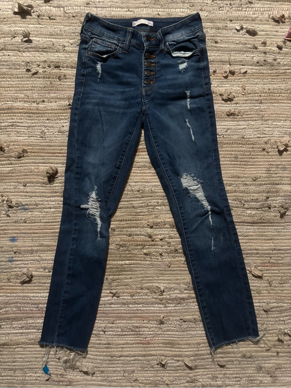 SO Dark Blue Distressed Ankle Crop Jeans